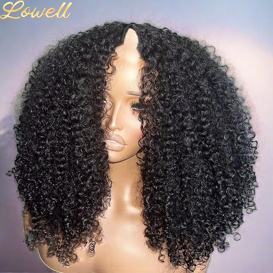 

200 Density Kinky Curly Wigs V Part Human Hair No Leave Out Upgrade Deep Wave Curly V Shape Wig No Glue Clip In Half Curly Wigs