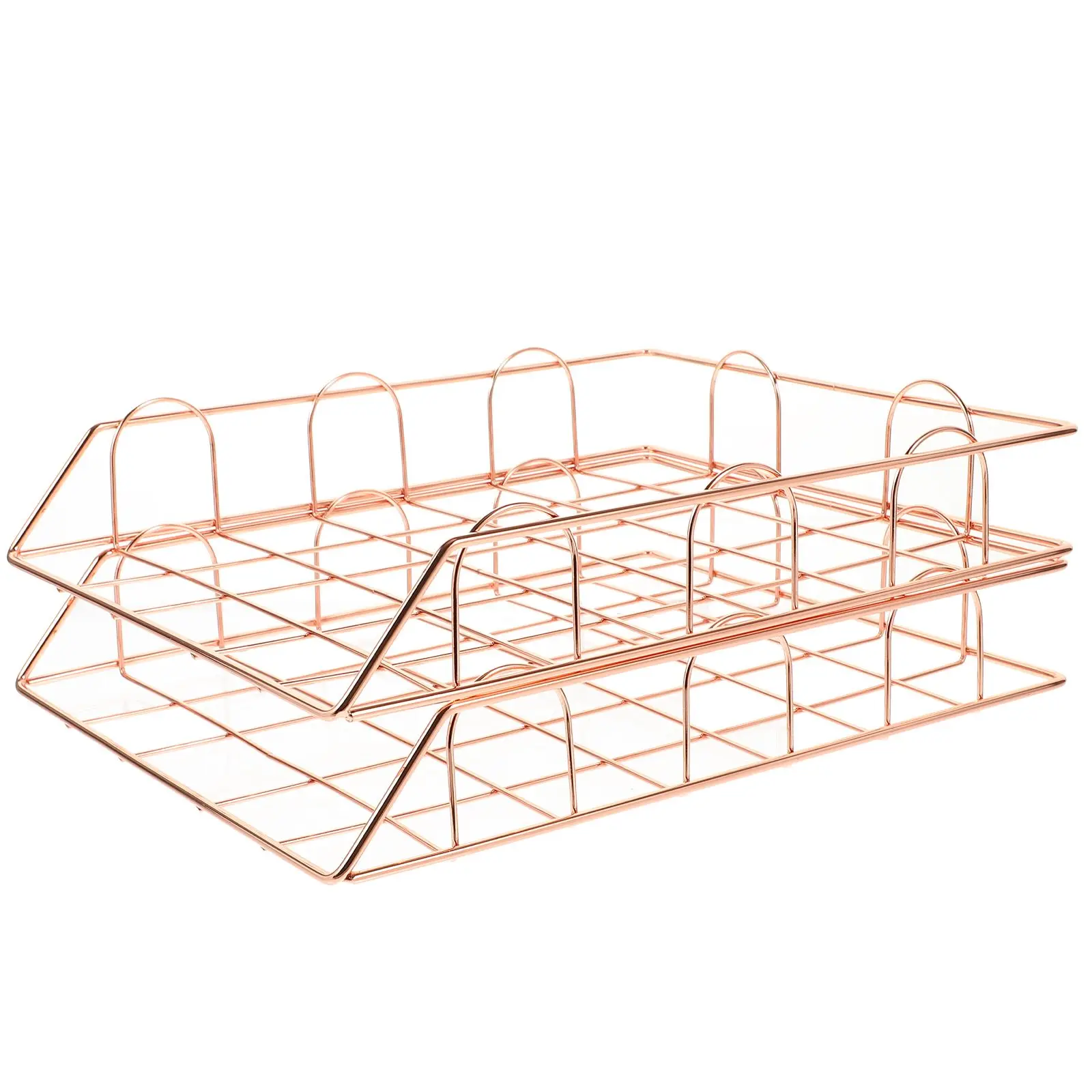 

Office Table Stackable Metal Document Tray Organizer Iron A4 File Frame Magazine Storage Basket 2pcs Packaged (rose Gold)