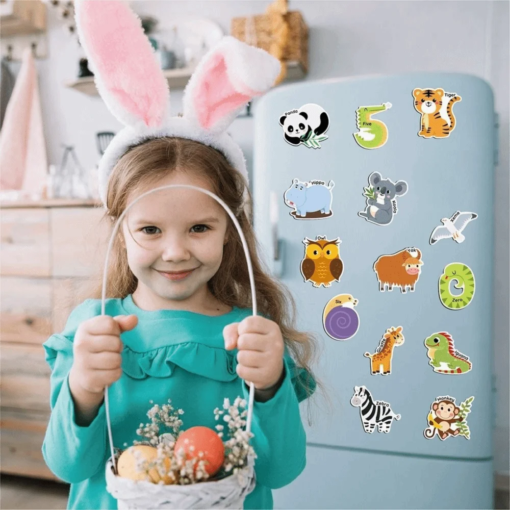 Cartoon Refrigerator Magnet Magnetic Multicolor Magnetic Alphabet Number Animal Food Vehicle Magnetic Fridge Sticker