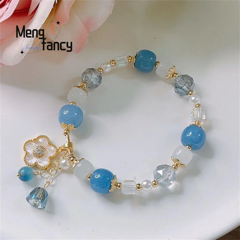 Banda de rodadura azul y blanca pulsera femenina exquisita diseño de hada súper Flash, pulsera de cuentas de cristal, joyería de moda Sexy para niñas jóvenes