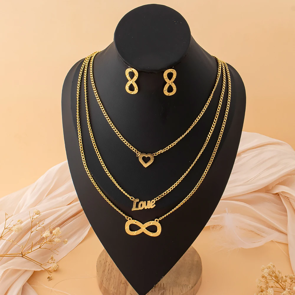 Edelstahl Unendlichkeits-8-LOVE 2-teiliges Schmuckset Halskette Ohrstecker Damen Hochzeit Alltag Schmuck Accessoires Geschenke – Detail 4