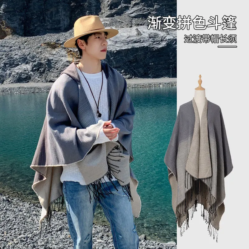 

Men's Geometric Style Ethnic Trend Shawl Outdoor Vacation Travel Warm and Windproof Cloak Shawl Cloak Imitation cashmere P2