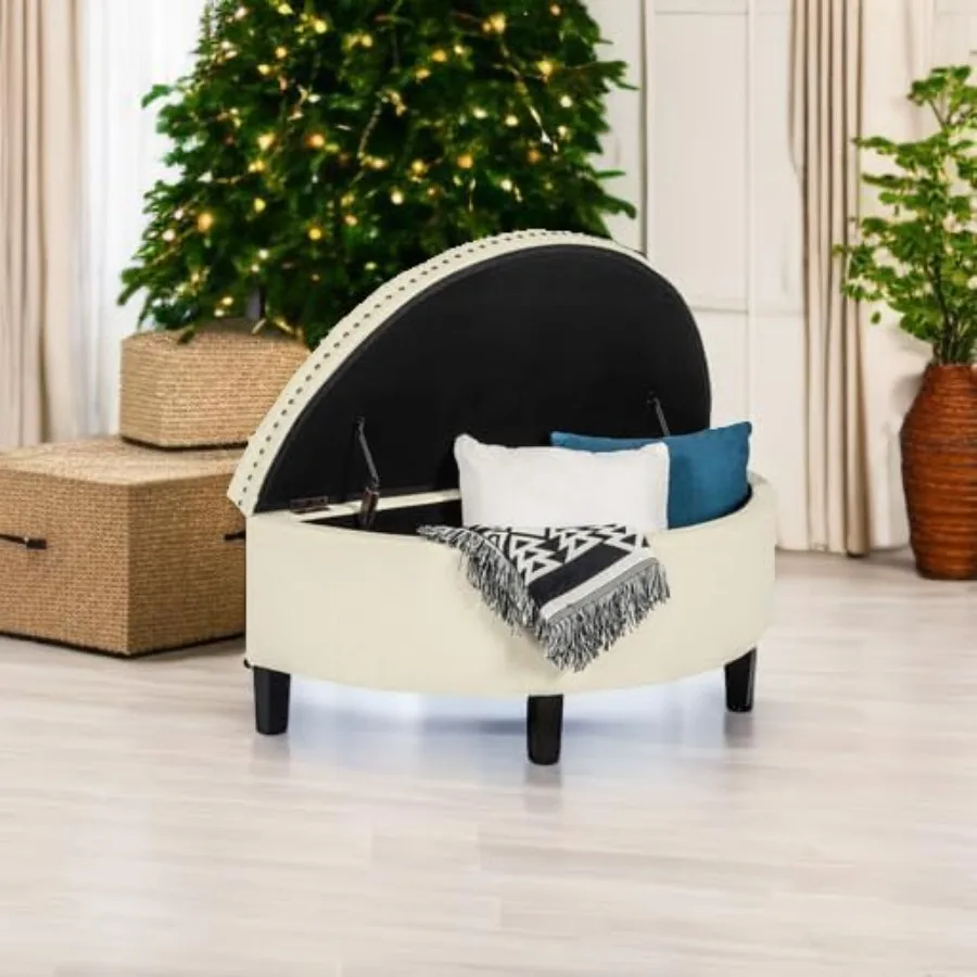 مسند تخزين نصف قمر مقاس 43 بوصة مع تصميم معنقدة بزر مثالي لمدخل غرفة النوم وغرفة المعيشة ديكور كريمي اللون #2