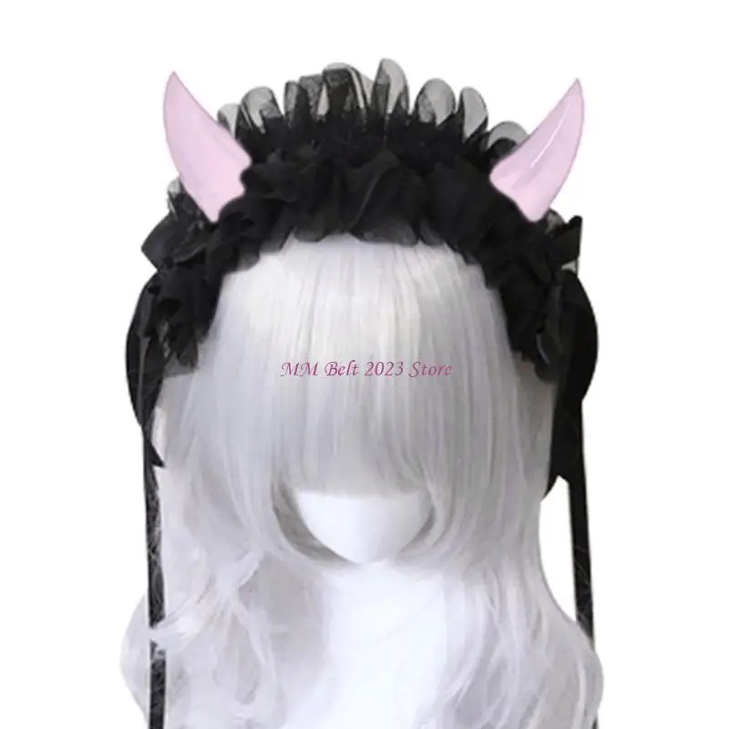 49ME عصابة رأس جميلة على شكل قرن الشيطان الكرتوني، رباط شعر لطيف للأطفال البالغين #1