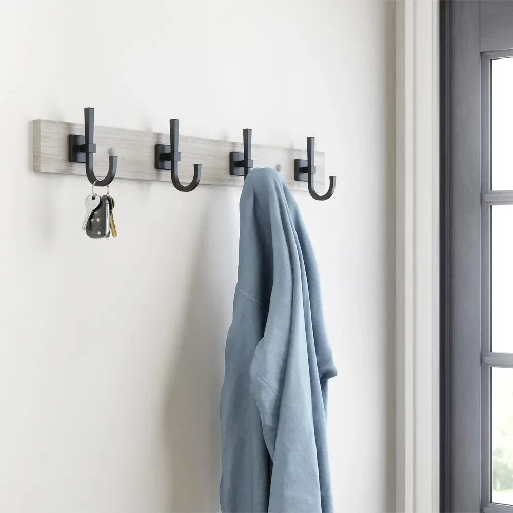 

27" Wall Mounted Hook Rack, Rustic Gray & Matte Black