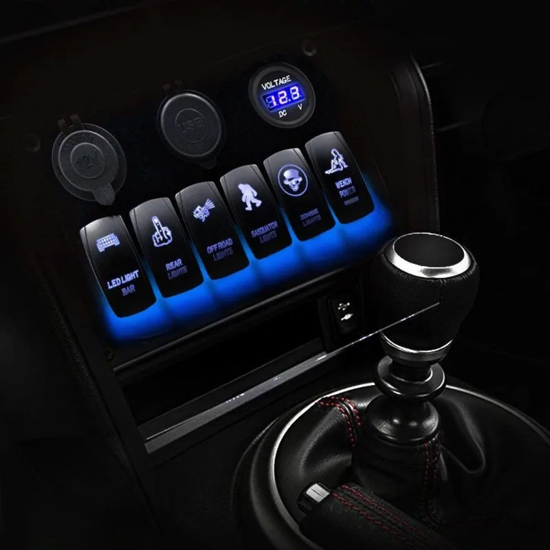 لوحة مفاتيح 6 عصابة مع شاحن USB مزدوج ومقياس جهد، ومفاتيح تشغيل/إيقاف 5 دبابيس للاستخدام التلقائي/RV