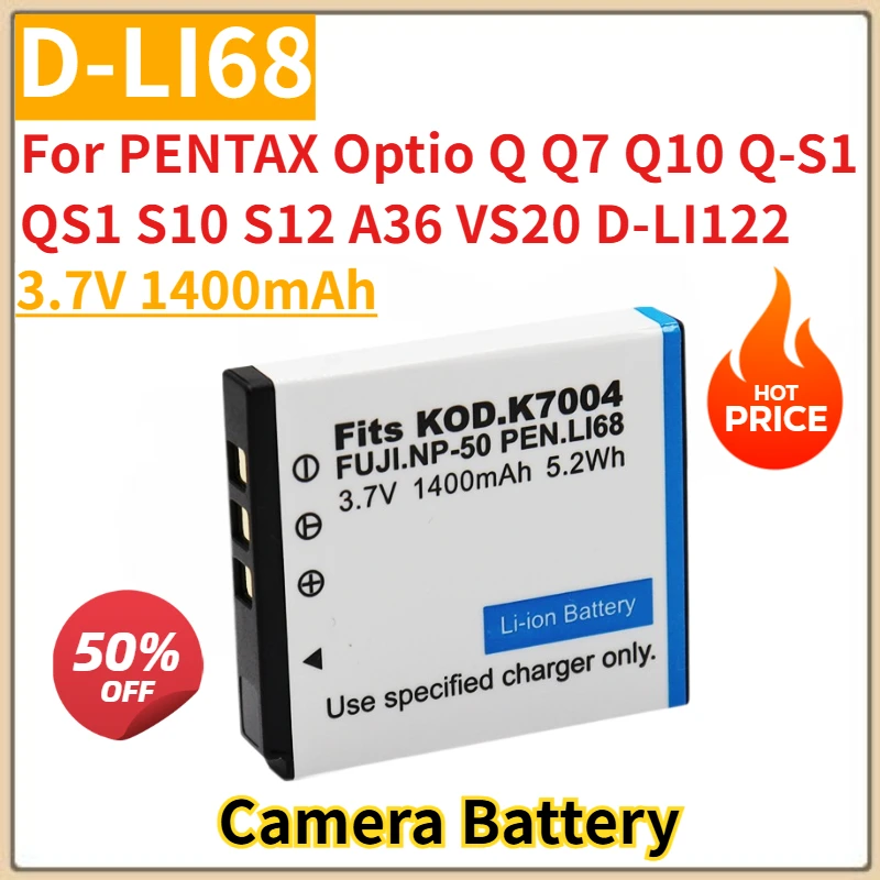 

New Replacement Rechargeable Camera Battery 3.7V 1400mAh D-LI68 for PENTAX Optio Q Q7 Q10 Q-S1 QS1 S10 S12 A36 VS20 D-LI122
