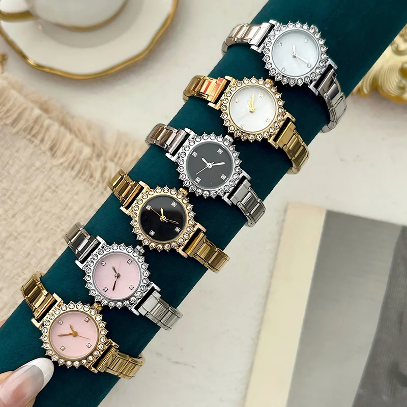 NEW Fashion Flower Round Shape Shiny Zircon Watch Dial Women's High Quality Stainless Steel Watch Head Bracelet Bangles