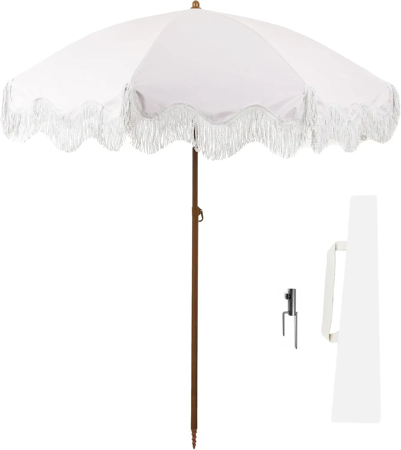 6.5FT Patio Umbrella with Fringe, Boho Outdoor