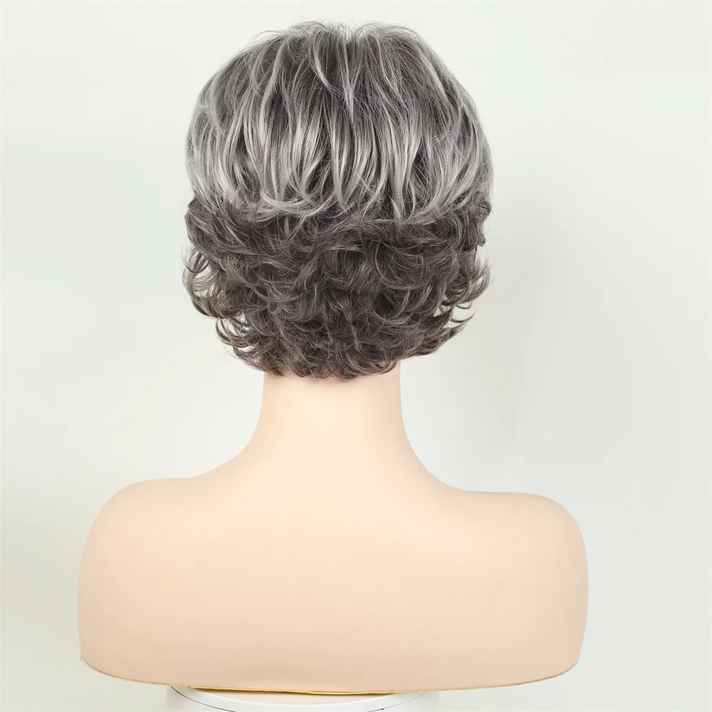 New Wigs Synthetic Women's Hair Short Curly Gray Fluffy Small Roll With Bangs Heat Resistant Wig Daily Party Or Cosplay Use Wig