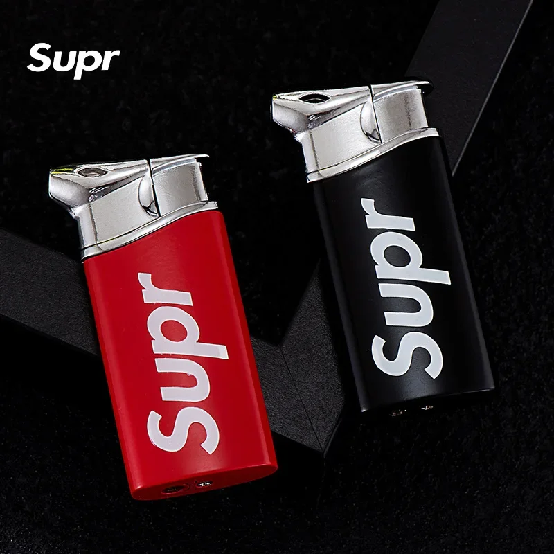 Schuine vlampijpaansteker, open vlam butaan hervulbare metalen aansteker, geschikt voor tabaksnippers, droge rookontsteking