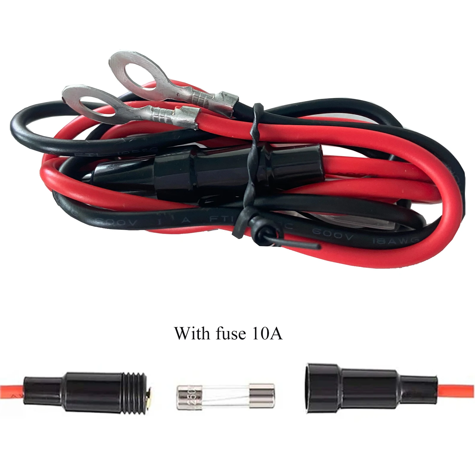 18AWG Quick Release SAE Cable with 10A Fuse M8 O Terminal 60cm Silicone Tinned Copper Wire for Car Battery Solar Panel Boat