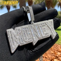 New Iced Out Bling Letters Money Pendant Necklace Gold Silver Color Rectangle CZ Zircon Charm Men's Women Hip Hop Jewelry