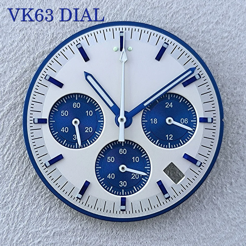 Cadran chronographe VK63 32,5 mm, logo personnalisé, cadran Panda, cadran vert lumineux, cadran noir, compatible avec le mouvement à quartz VK63, accessoires de montre