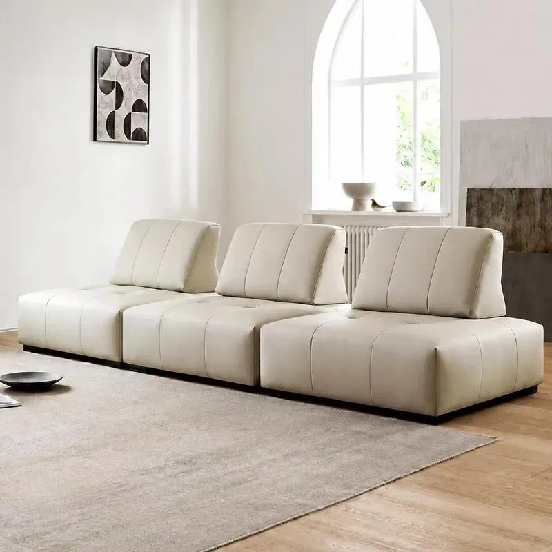 Modern 3 Seat Leather Upholstered Combination Sofa Square Double Sided Cushion Backrest Eco Friendly