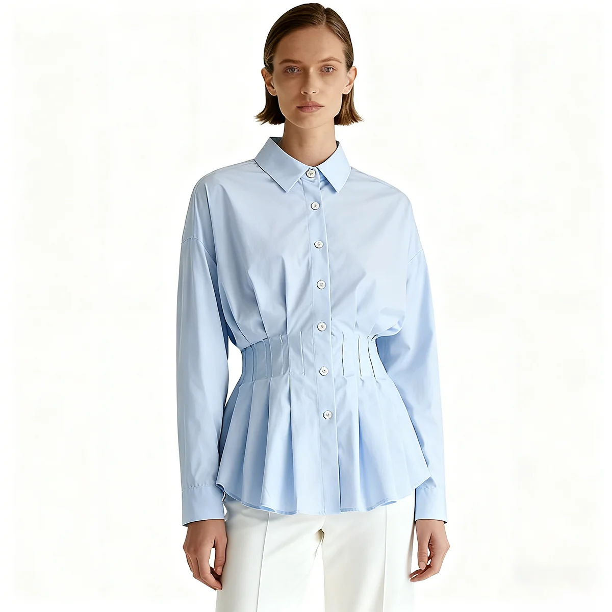 

BJTZ 2026, весенне-осенняя женская плиссированная рубашка из поплина, повседневная блузка с длинными рукавами, свободный крой, модный топ в винтажном стиле