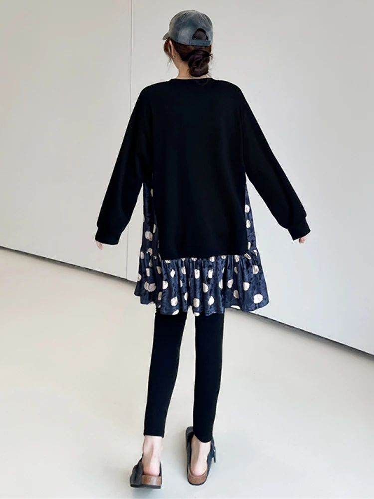 NYFS فساتين نسائية خريف شتاء فضفاض حجم كبير المرقعة المخملية نقطة هيم Elbise رداء نمط فستان كاجوال عصري #5