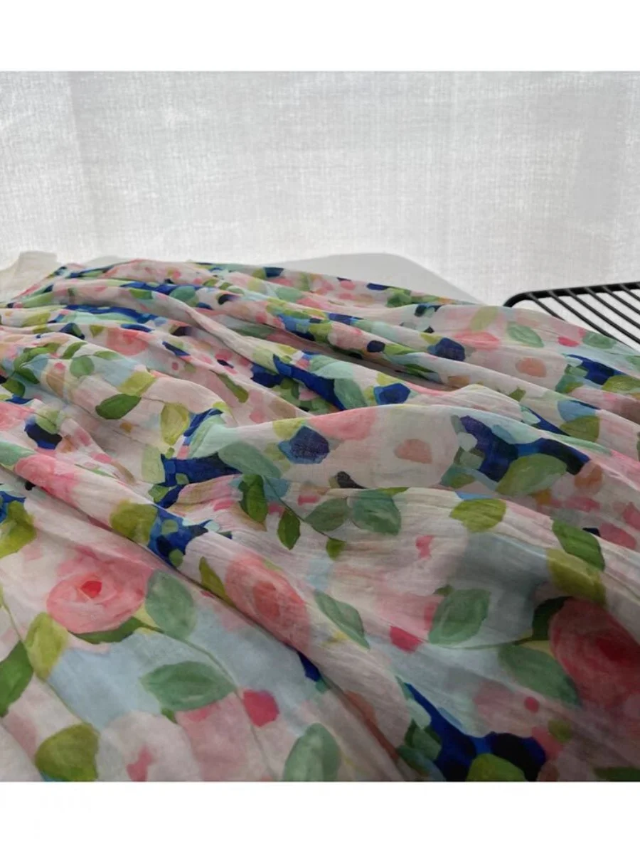 التخسيس عالية الخصر المطبوعة الأزهار f طول ألف خط تنورة المرأة الجديدة Sle النفط اللوحة Sle ميدي تنورة رقيقة التنانير