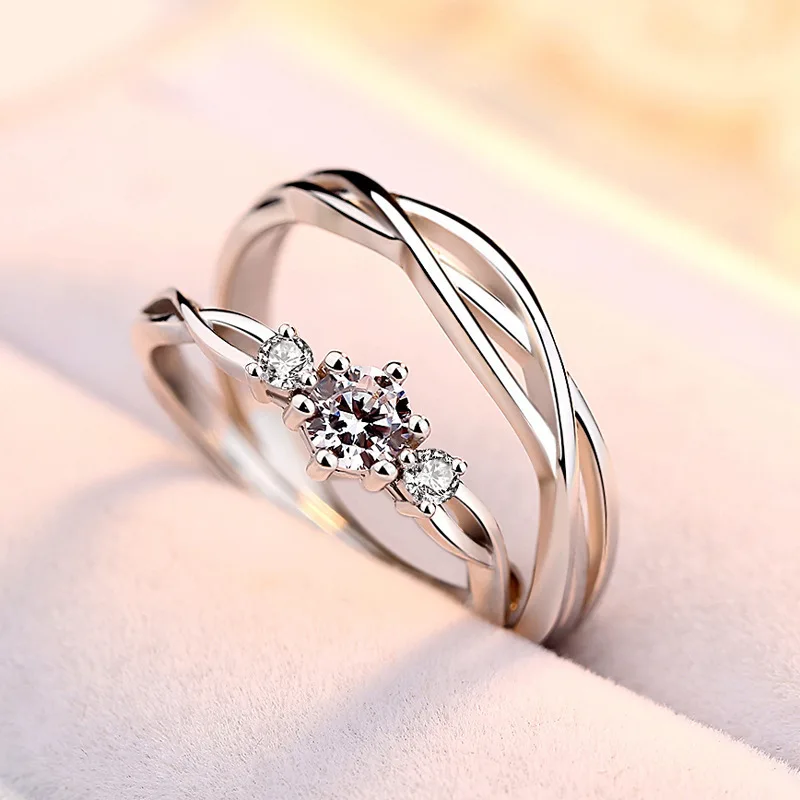 2Pcs Silber Farbe Luxus Zirkon Paar Ringe Für Frauen Für Immer Endlose Liebe, Verlobung, Hochzeit Bands Ring Valentinstag Geschenke – Detail 23