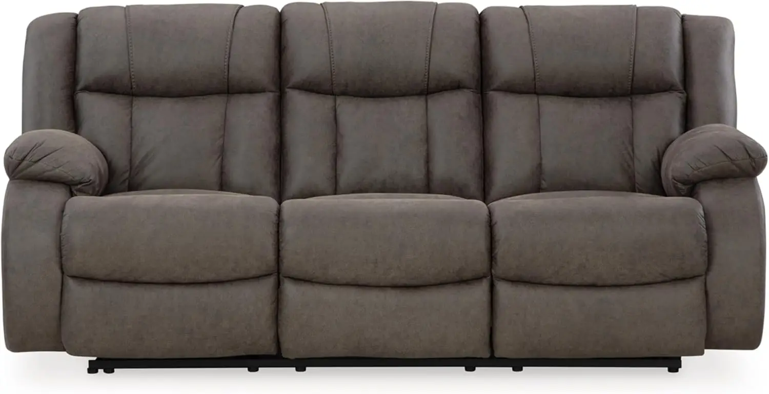 Diseño de Ashley First Base Sofá reclinable manual contemporáneo de piel sintética, gris