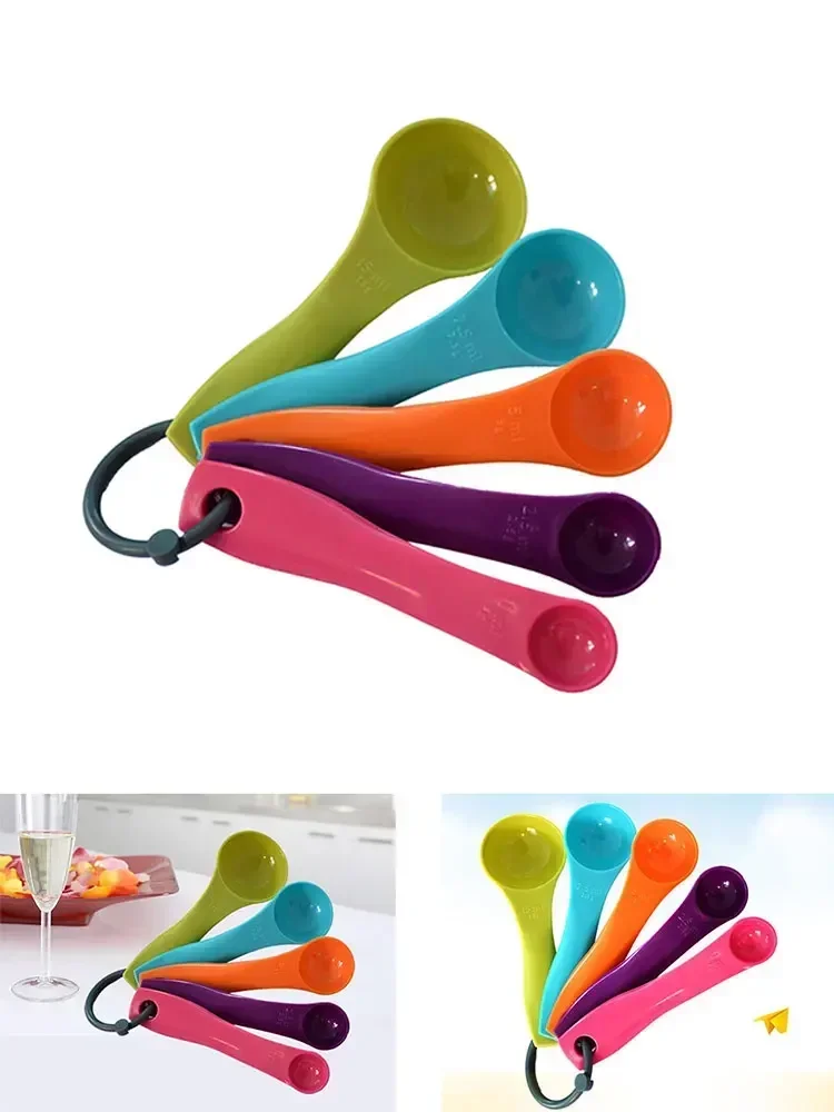 

5 Piece Measuring Spoon Set Baking Tools Colorful Plastic Measure Cups Spoon With Scale Measuring Kitchen Gadgets Spice Spoons