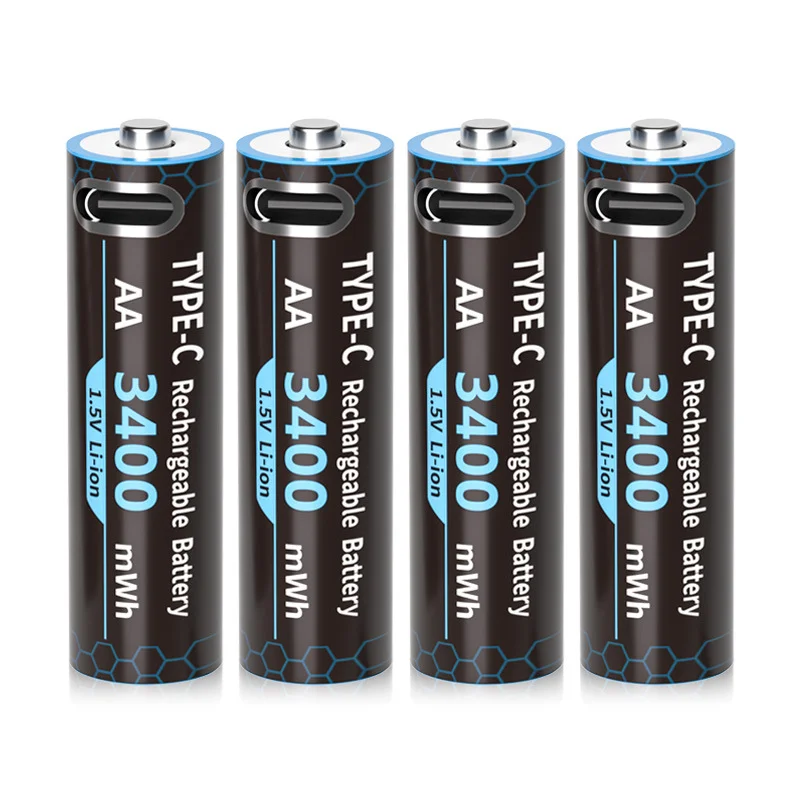 جديد 1.5 فولت AA بطارية ليثيوم 3400mWh قدرة عالية USB-C قابلة للشحن لقفل الباب الذكي كاميرا الصيد ماوس التحكم عن بعد