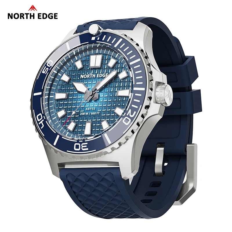NORTH EDGE ABYSS Solar Powered Diving Quartz Watch, 200M Waterproof Luminous Stainless Steel Sports Luxury Wristwatch for Men