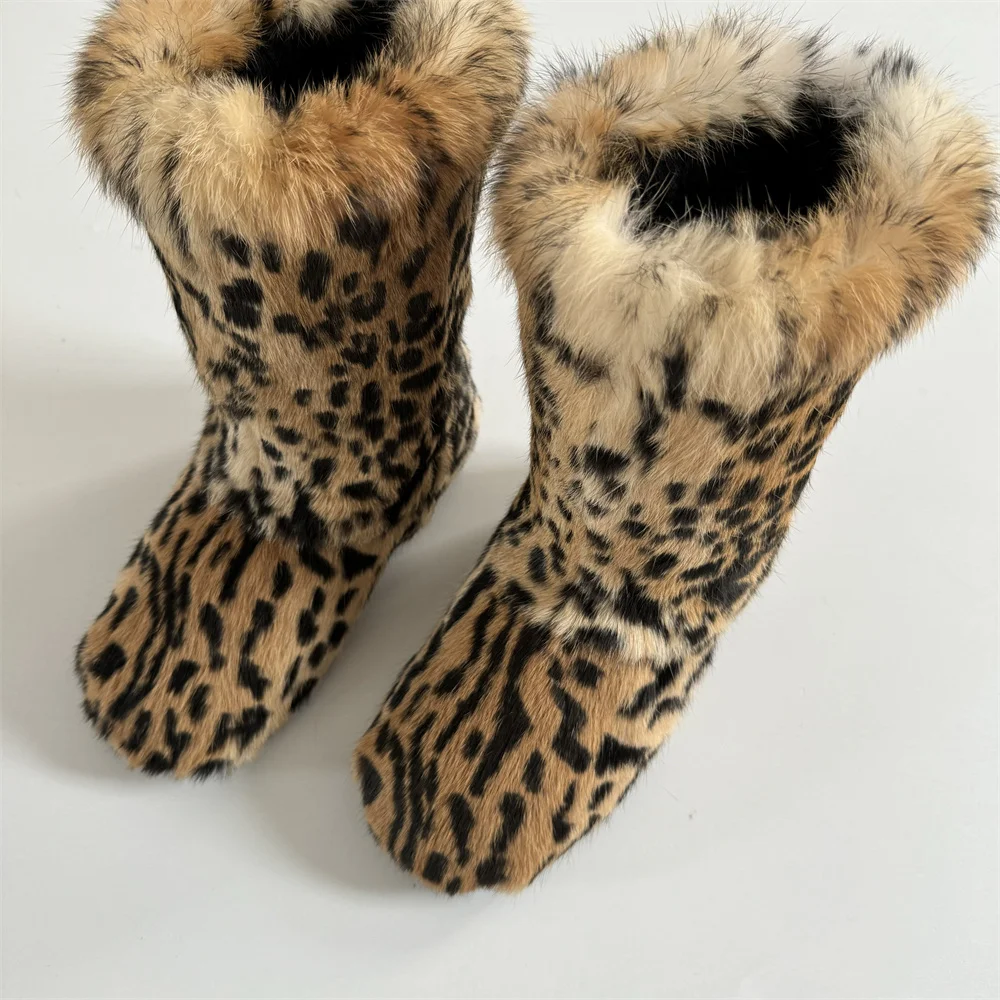 Winter Fur Shoes Women Real Rabit Fur Boots Women Plush Warm Snow Boots Luxury Fashion Footwear Girls Furry Fur Boots