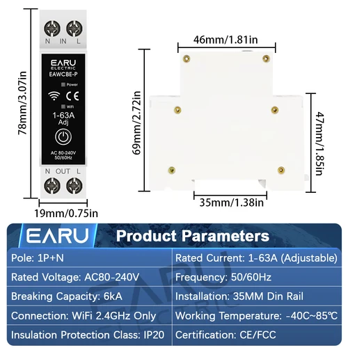 Imagen 2 del producto EWeLink MCB WiFi disyuntor inteligente 1P + N 63A interruptor de relé temporizador medición de energía kWh Protector de corriente de voltaje Control remoto