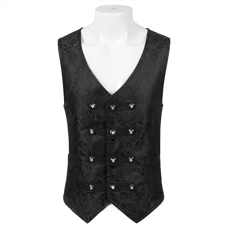 #4882 Spring Short Formal Vest Men V-neck Buttons Slim Black Three Breasted Halloween Vest Male Streetwear Vintage Mens Vests