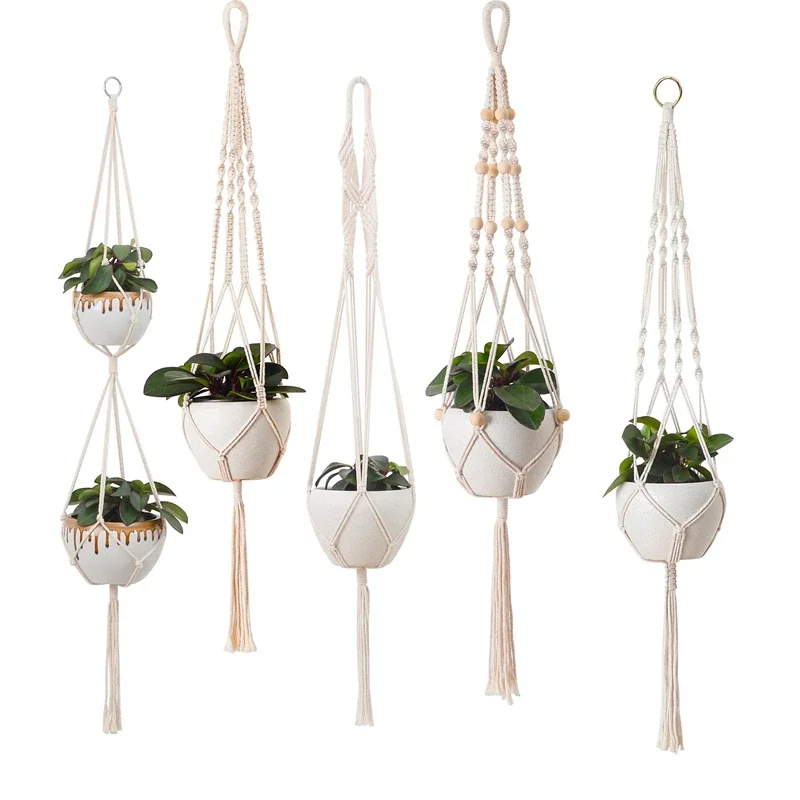 Opknoping Plant Handgemaakte Macrame Plant Hanger Bloempot Planter Hanger Muur Decor Binnenplaats Tuin Decor Planter Opknoping Mand