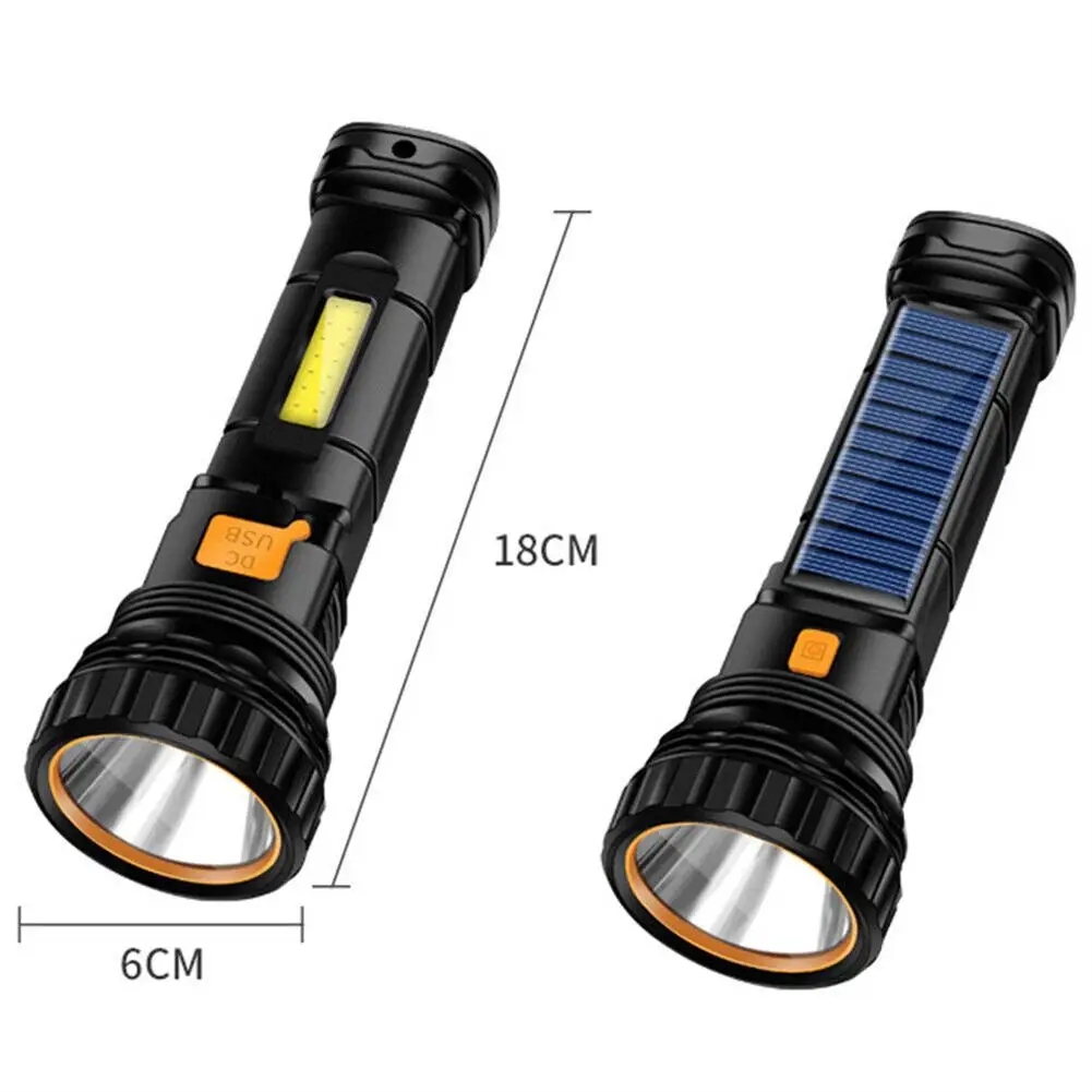 Led Solar Tactical Flashlight 1200mah High Power Flashlights USB/Solar Rechargeable Waterproof Outdoor Camping Emergency Light