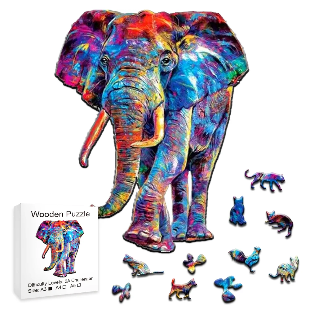 Animal Wooden Puzzle for Adults Children A3 A4 A5 3D Wood Elephant Crafts Shaped Christmas Gift Wooden Jigsaw Puzzle Gifts