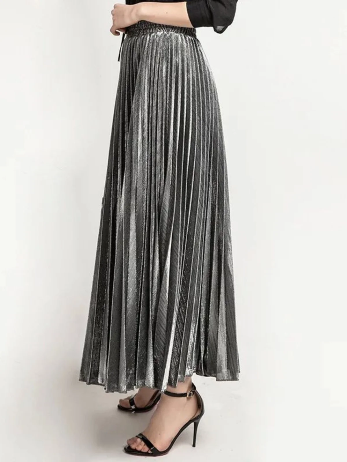 

Pleated f Body Elastic Waist Long Skirt Women's Premium Faion Spring Season Other Material 00% Sle Ele Skirt
