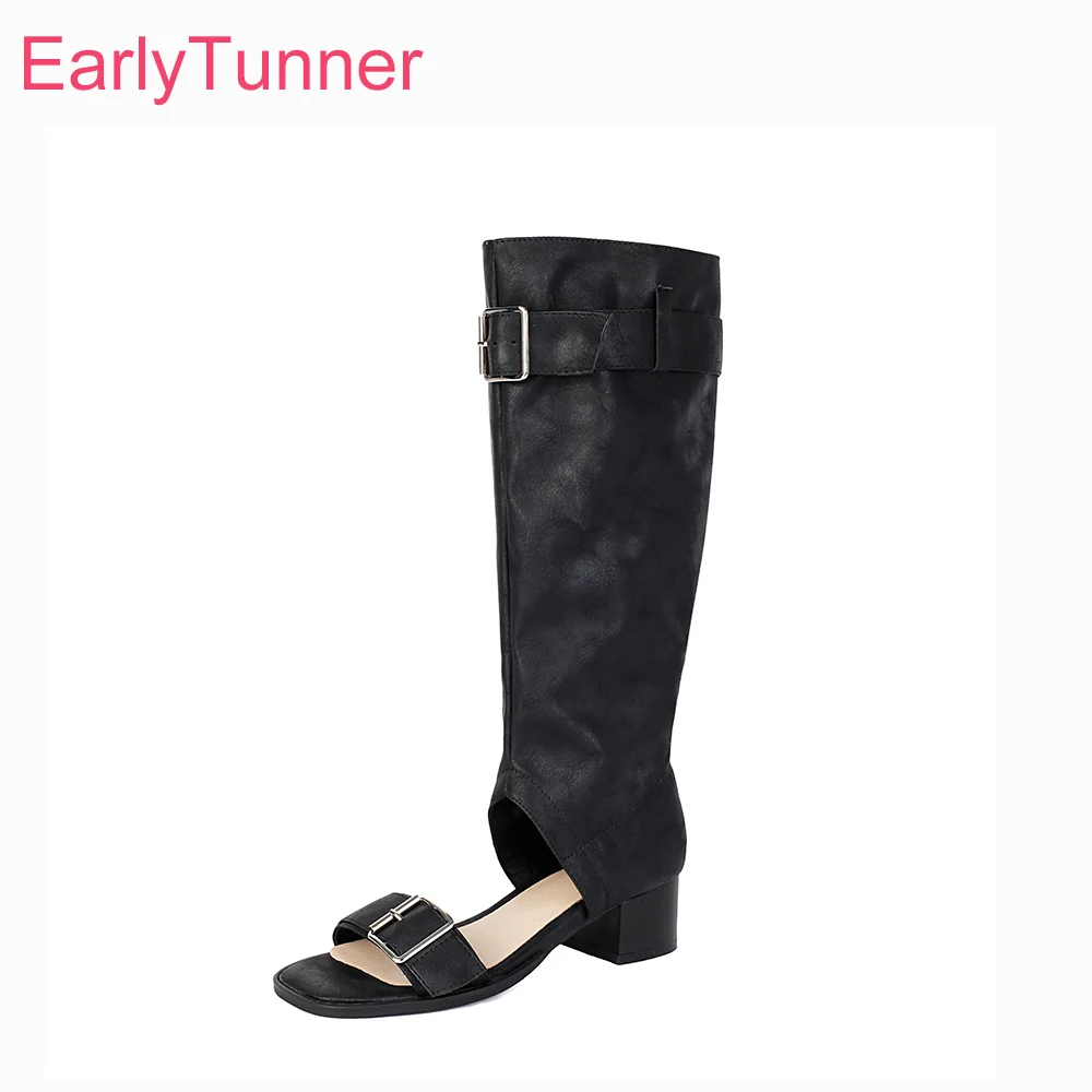 

2026 Summer Fashion Ankle Wrap Women Sandals Med Chunky Heels Lady Slouch Shoes Big Plus Size 12 45 48 Non-slip