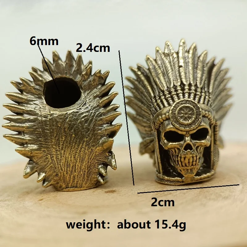 Tribal Chief Skull Head Brass Knife Beads EDC Outdoor DIY Paracord Woven Bracelets Charms Lanyard Pendants Hangings Accessories