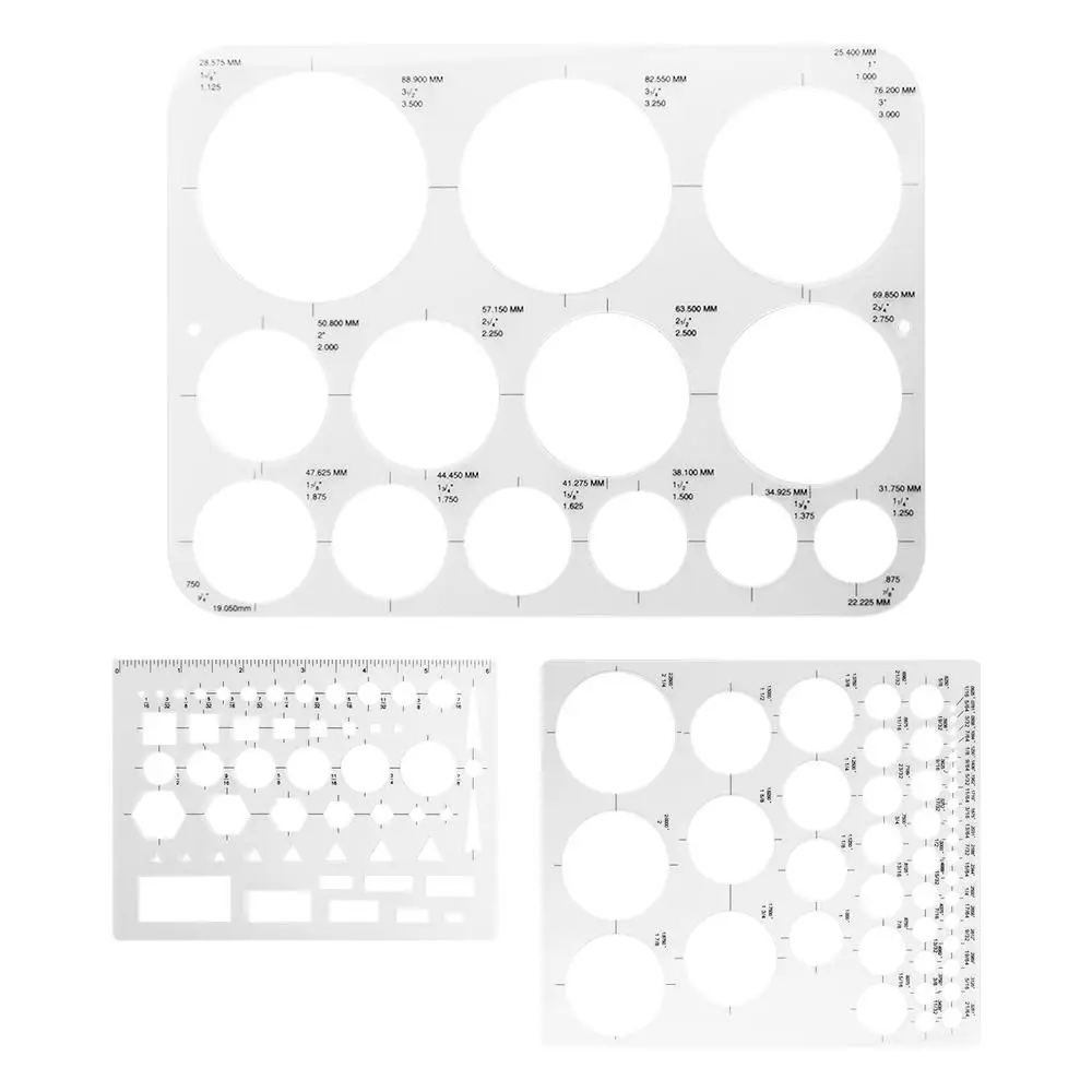 3Pcs 3 Sizes Round Templates DIY Transparent Multifunctional Geometric Ruler Multi-use Durable Circle Stencils for Drawing