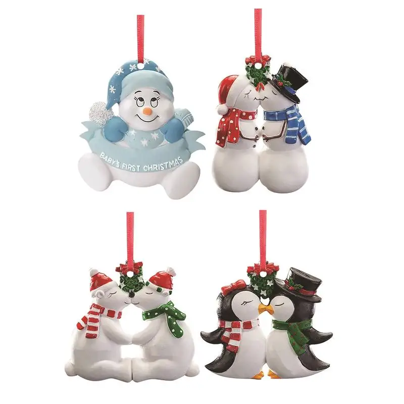 شجرة عيد الميلاد الشنق المعلقات ديكورات المنزل لشجرة جدار المدخل زوجين ثلج البطريق الدب الحلي للحزب ديكور