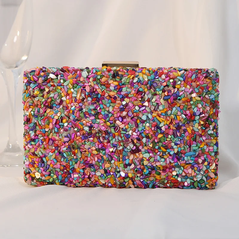 Alta qualidade carteira de pedra colorida para mulheres, sacos de noite festa de casamento, cadeia banquete saco, telefone crossbody, designers de luxo, 2024