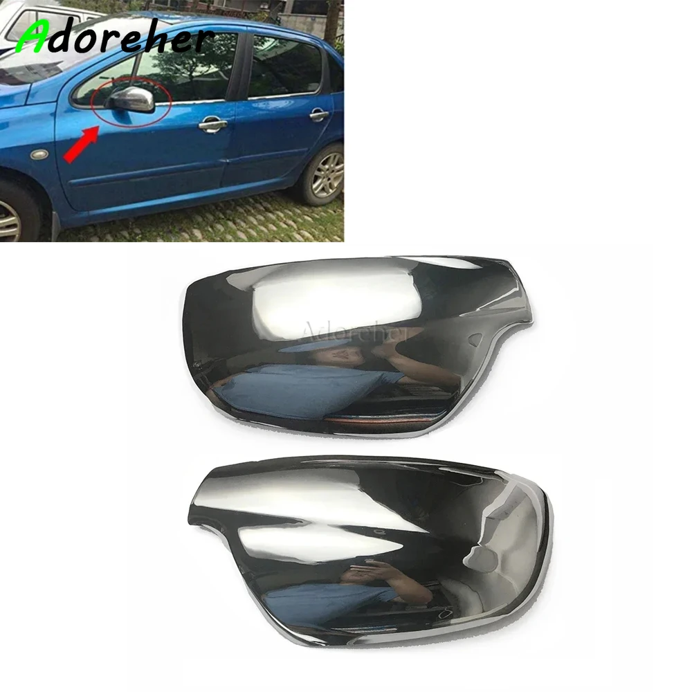 1 Pair Car Exterior Wing Mirror Chrome Cover Rearview Mirror Frame Cap Trim for Peugeot 307 2004 - 2012