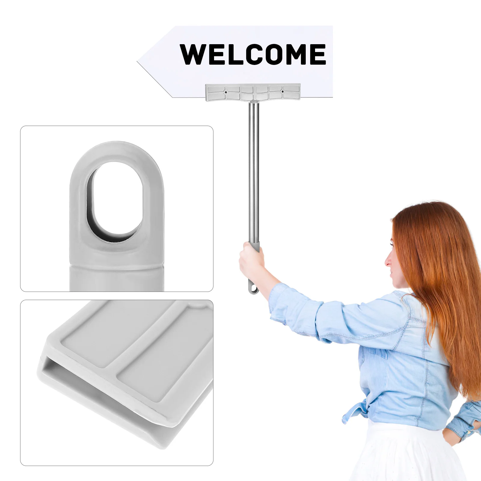 2Pcs Handheld Sign Rod Sports Meetings Exhibition Welcome Sign Holder Stainless Steel Sign Holder Rod