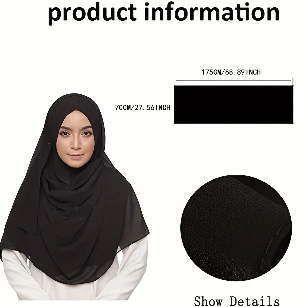 Hijab de gasa de Color sólido para mujer, turbante fino y transpirable, bufanda larga para la cabeza con Base para el cuello, sombrero informal para exteriores, 2 unids/set