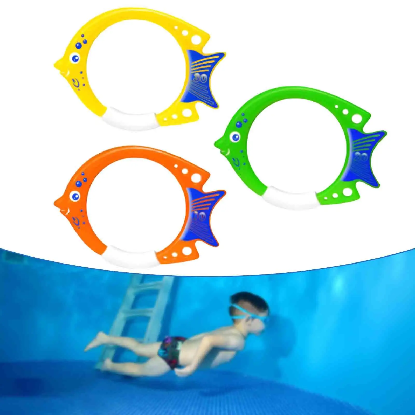 Brinquedos coloridos Sinking Fish Ring para crianças, brinquedos de natação, anéis subaquáticos, jogos de bilhar, meninos e meninas, 3 peças