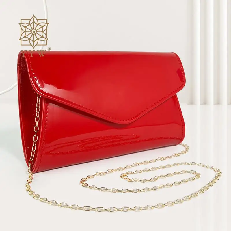 السلس بولي Envelope الجلود المغلف مخلب للنساء ، مساء الطرف ، حقائب الوجه ، سلسلة معدنية ، Crossbody ، الكتف ، رسول محفظة ، محافظ