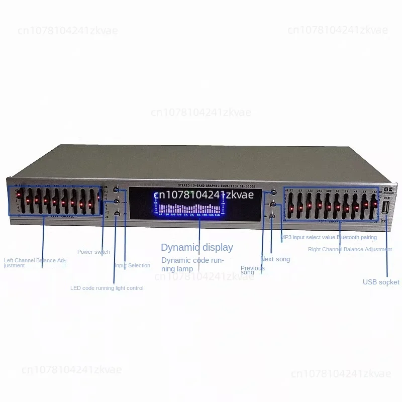 EQ-898BT EQ-665BT HIFI Digital HD Stereo Preamplifier Equalizer Built-In USB Bluetooth Home Stage Equalizer Dual 10 Segments220V