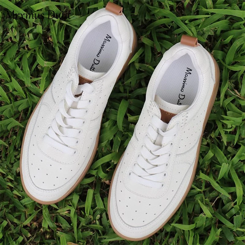 Mrxmus Dutit New 2023 Women Fashion Genuine Leather Spring Flat Lacing Shoes Casual Versatile Sneakers Commute Female Chic