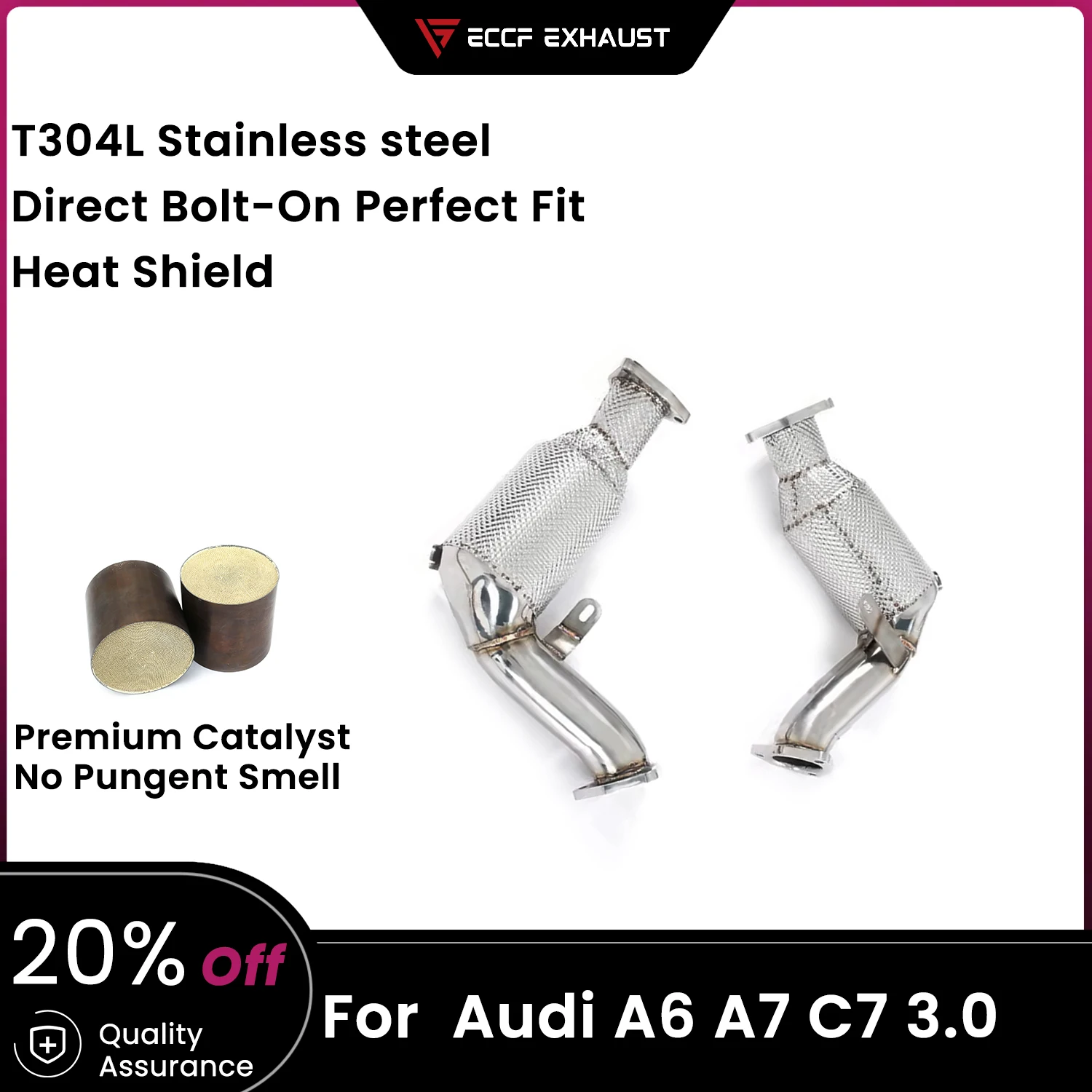 

Sports Downpipe With Heat Shield For Audi A6 A7 C7 3.0 Aggressive Exhaust Sound High Flow Performance Upgrade