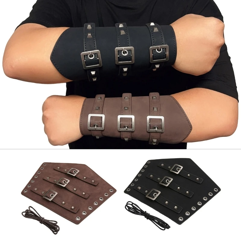 

Medieval Arm Armor Cuffs Men Cosplay Wrist Bracers with Rivet Lace-up Retro Knight Gauntlet Adjustable Adult Cycling Wrist Guard