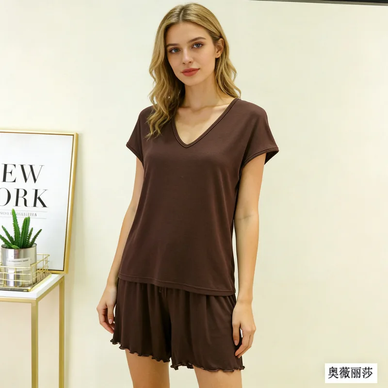 

Summer Women Pajamas Modal V-neck Sleeveless T-shirt Shorts Set Sweet Large Size Casual Two-piece Loose Loungewear M-6XL