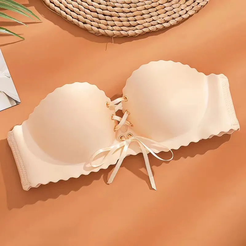 Trägerloser BH für Damen: Push-up, rutschfest, mit verstärkter Unterstützung, Tube-Top, umwickelbar, für kleine Größen – Detail 14